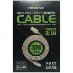 Cablu USB A, tata → micro USB, tata, cu izolatie textila, 3m
